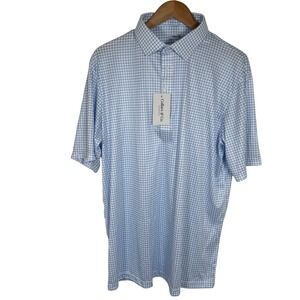 Collars & Co Mens XL Relaxed Polo Shirt Thin Blue Check Semi Spread Relaxed